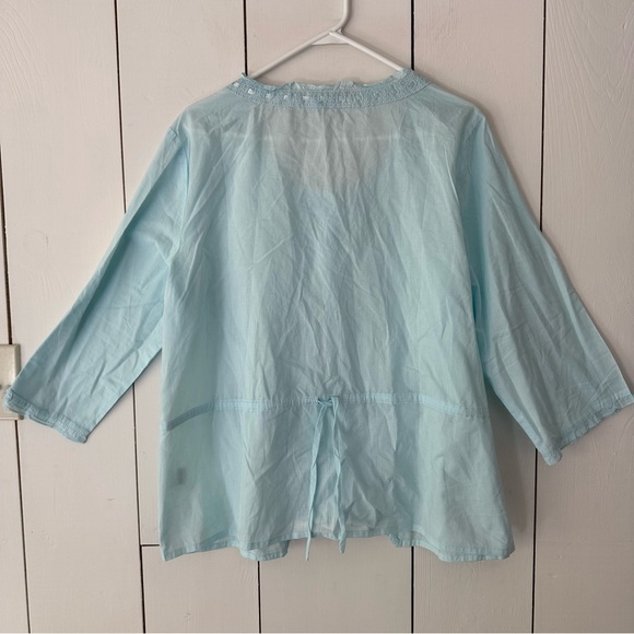 Ella Simone Cotton Pajama Set Sz XL Sky Blue NWOT Embroidered Pintuck Ribbon - Picture 3 of 16